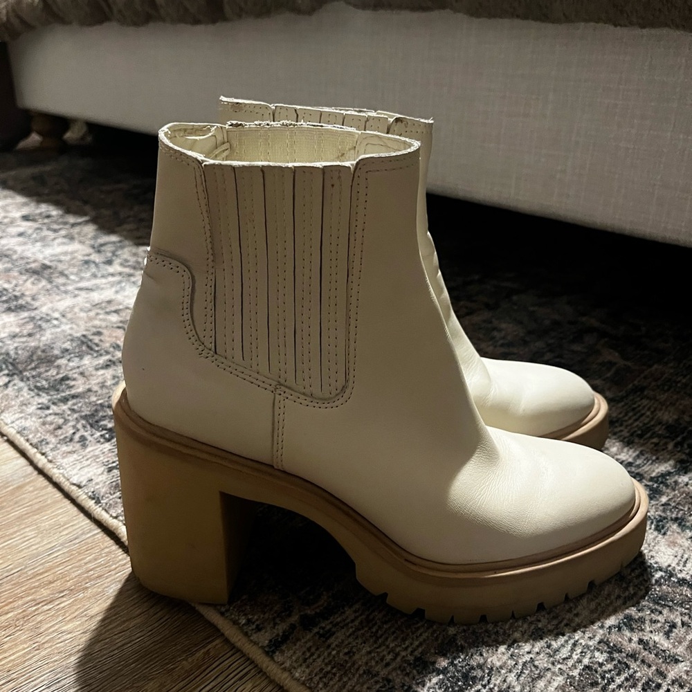 Dolce Vita Cream Chelsea Lug-Heel Ankle Boots